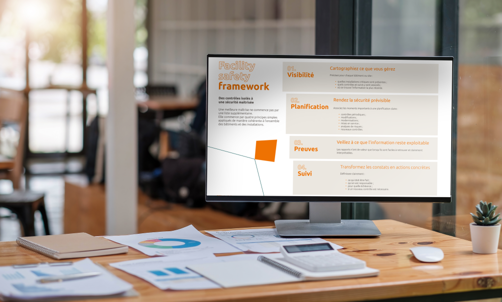 guide gratuit sécurité des bâtiments Les quatre piliers du Facility Safety Framework Quatre piliers de la sécurité des bâtiments : visibilité, planification, preuves et suivi